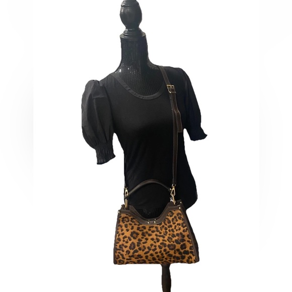 🆕 Cheval Firenze 🇮🇹 Leather Leopard Print Crossbody Handbag With Pouch - Picture 6 of 15